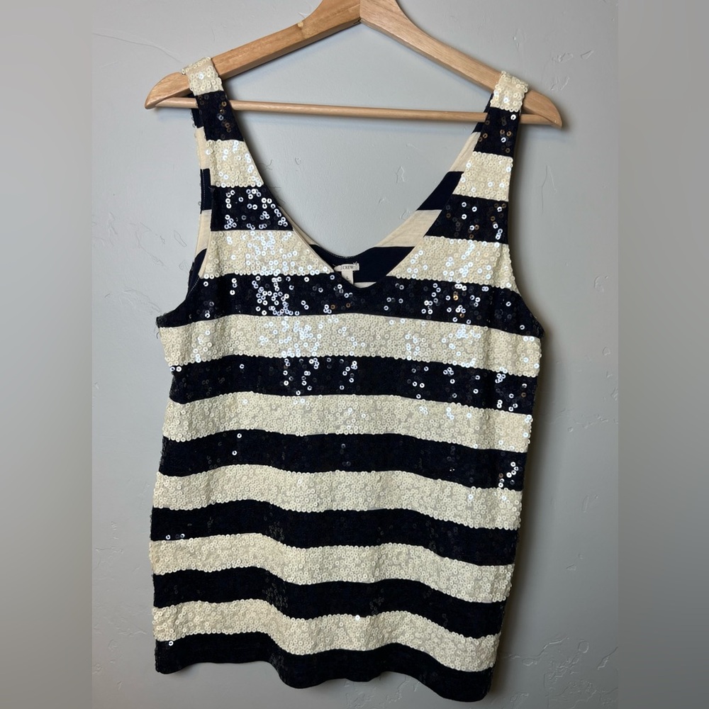 J.Crew Womens Sequin Tank Top V-Neck Sleeveless Blouse Large
